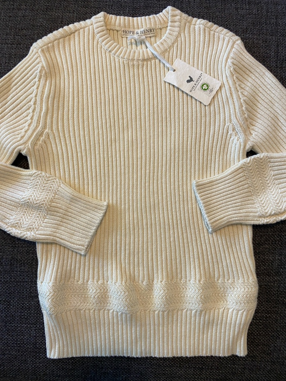 NWT Hope & Henry Cream/Ivory Knit Sweater 100% Organic Cotton, Boys M